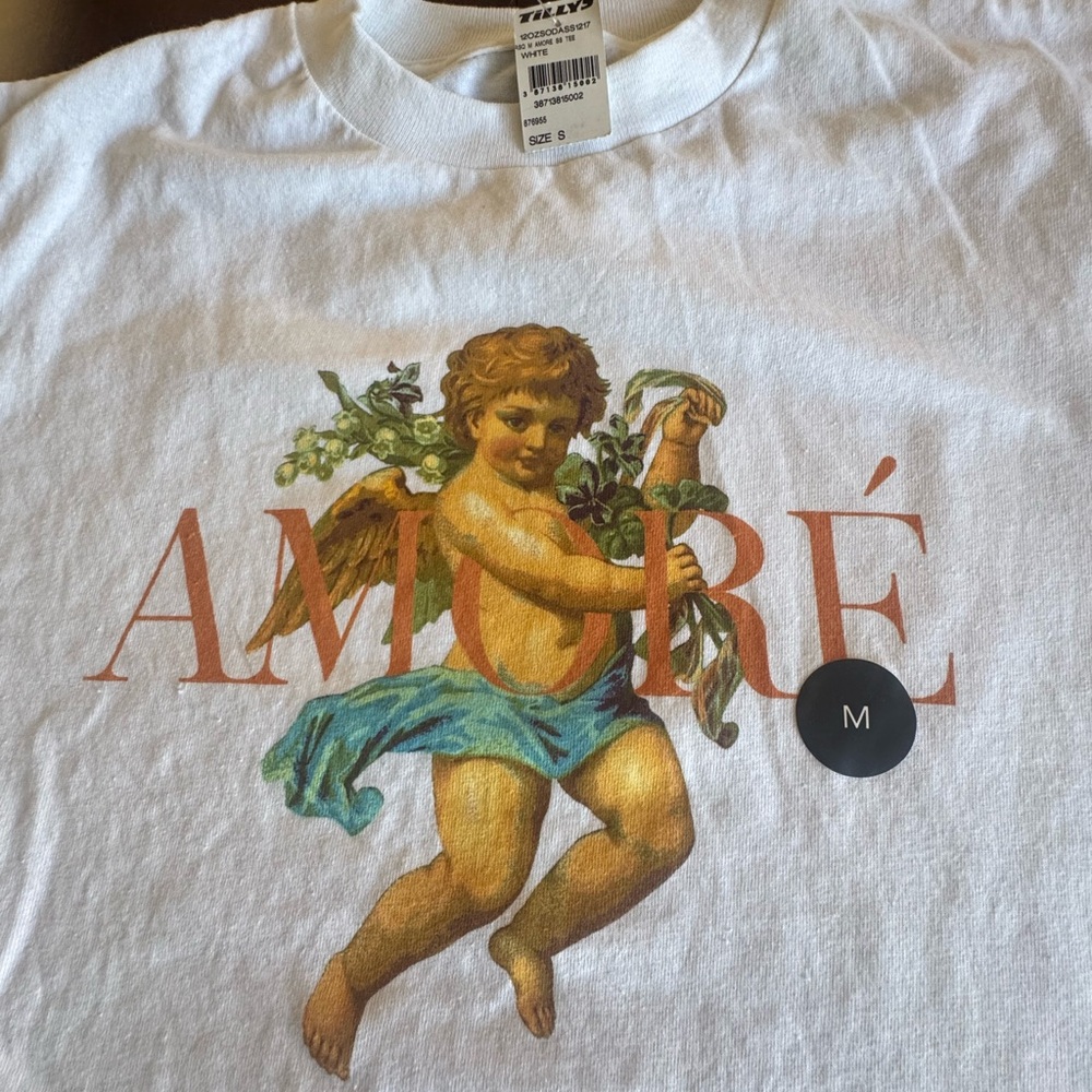 White Graphic T-Shirt with Angel Print